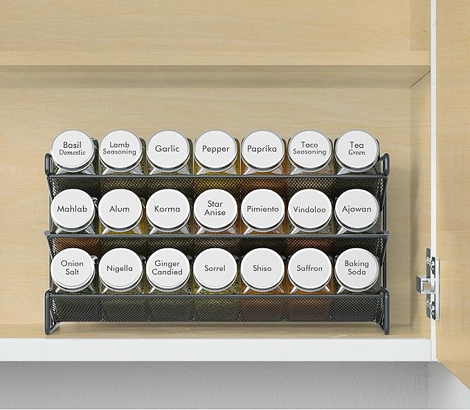 SpaceAid Spice Rack Organizer with 21 Spice Jars, 386 Spice Labels, Chalk Marker and Funnel Set for Cabinet, Countertop, Pantry, Cupboard or Door & Wall Mount - 21 Jars, 13.4" W × 9" H, White - Image 2