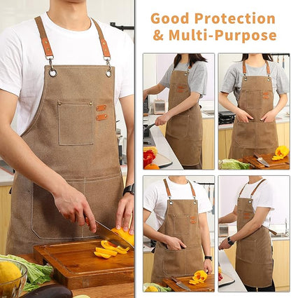 Tosewever Canvas Cross Back Chef Cotton Aprons for Men Women with Large Pockets - Image 4