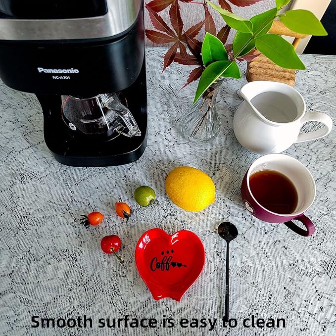 Heart-shaped Coffee Spoon Rest, Mini Coffee Spoon Holder, Small Ceramic Spoon Rest for Coffee Stirrers, Teaspoon, Bar Spoon, Coffee Bar Accessories, Coffee Station (Red+black spoon) - Image 5