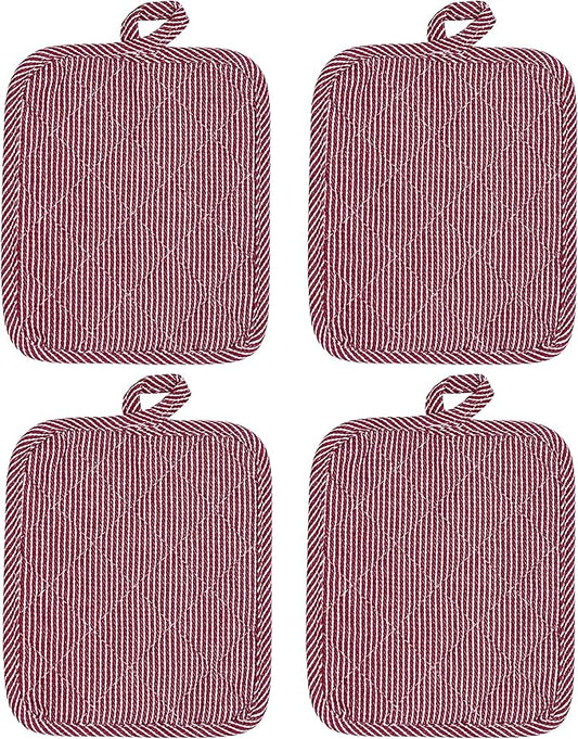 American Linen Pot Holders, Hot Pads, Table Pads for Kitchen and Dining Table, Non Slip Heat Resistant Hot Pot Holder (Burgundy, 4 Pack)