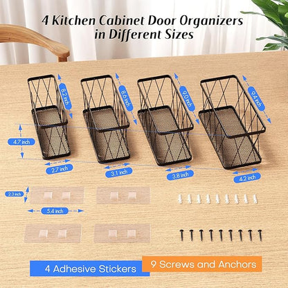 BasicForm 4 Pack Metal Kitchen Inside Cabinet Door Organizer, Adhesive Lid Organizers Cabinet Door Storage for Tupperware Lid, Storage Holder Basket for Kitchen Wall Mounted (Black) - Image 2