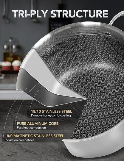 MICHELANGELO Tri-ply Stainless Steel Stock Pot, Heavy Duty Stockpot with Lid, Nonstick Cooking Pot with Honeycomb Interior, Induction Ready, 10 Quart - Image 2