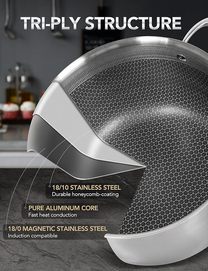 MICHELANGELO Tri-ply Stainless Steel Stock Pot, 8-Quart Stockpot with Lid, 18/10 Nonstick Cooking Pot with Honeycomb Interior, Compatible with All Cooktops - Image 5