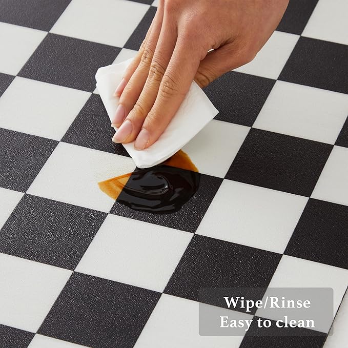 Ohocut Checkered Dish Drying Mat for Kitchen Counter, Coffee Bar Station Accessories, Retro Cute Aesthetic Modern Absorbent Drainer Mat Kitchen Drying Mat Easy Clean, Black 12" x 19" - Image 5