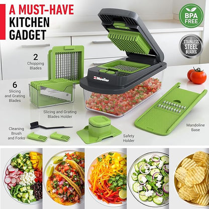 Mueller Pro-Series 10-in-1, 8 Blade Vegetable Chopper, Onion Mincer, Cutter, Dicer, Egg Slicer with Container, French Fry Cutter Potato Slicer, Home Essentials, Salad Chopper,Gray/Green - Image 7