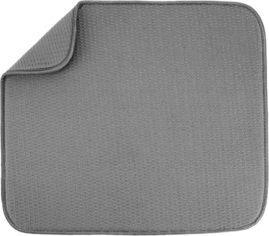 S&T INC. Dish Drying Mat, 16” x 18”, Absorbent Microfiber Kitchen Counter Mat, Drying Pad for Dishes, Utensils, Pots and Pans, Large, Diamond Texture, Grey by STINC