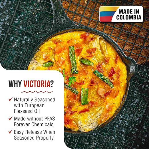 Victoria 8-Inch Cast Iron Skillet, Pre-Seasoned Cast-Iron Frying Pan with Long Handle, Made in Colombia - Image 2