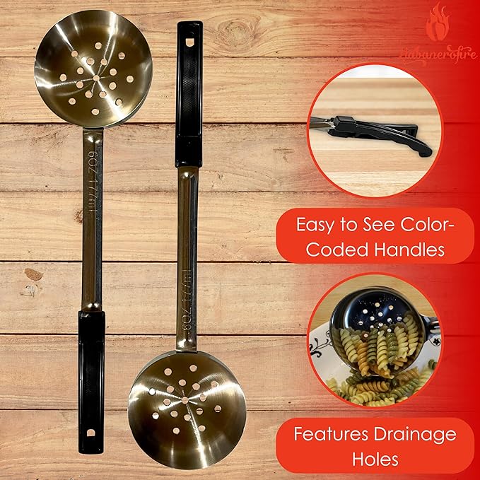 6 Ounce Slotted Stainless Steel Portion Control Ladle Spoon for Measuring and Serving; Commercial Grade Serving Scoops [Pack of 2] - Image 2