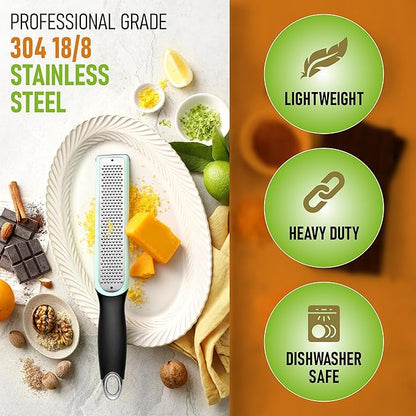 Spring Chef Premium Lemon Zester Grater with Handle - Fruit, Lime, Orange, Nutmeg, Garlic Grater - Heavy Duty Kitchen Tool - Stainless Steel Citrus Zester with Blade Cover - Fine Shred - Mint/Black - Image 2