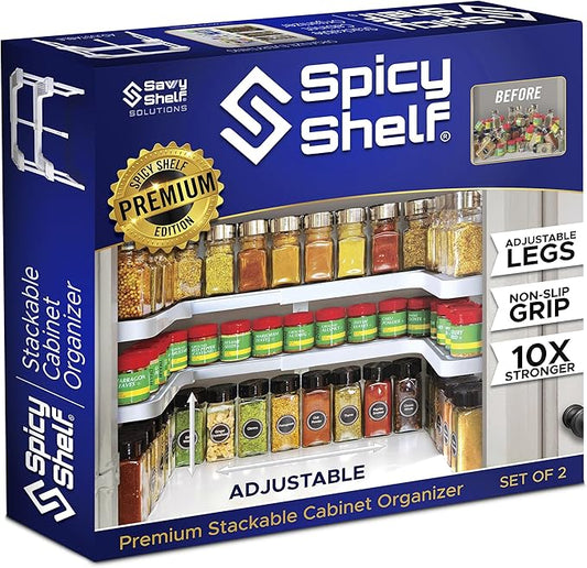 Spicy Shelf 3.0 - Expandable 2 Tiered Spice Rack Organizer for Cabinet & Pantry - Kitchen Seasoning Organizer - Cabinet Spice Racks for Inside Cabinets (Spicy Shelf Premium) - Home Organization by SpicyShelf