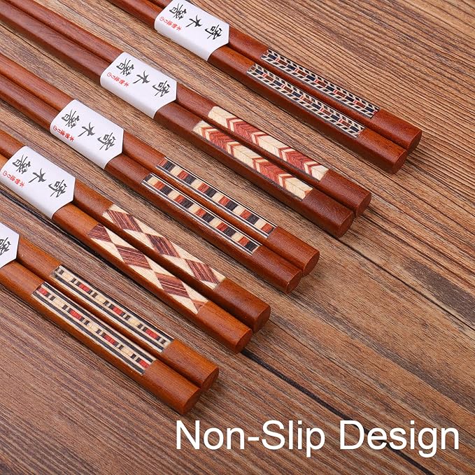 GLAMFIELDS Reusable Chopsticks Japanese Natural Wooden 5 Pairs Classic Style Lightweight Safe Chop Sticks 8.8 Inch/22.5cm Gift Set - Image 4