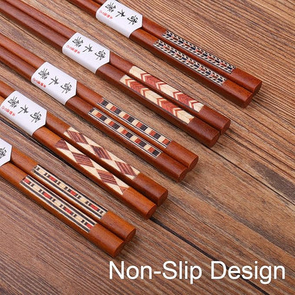 GLAMFIELDS Reusable Chopsticks Japanese Natural Wooden 5 Pairs Classic Style Lightweight Safe Chop Sticks 8.8 Inch/22.5cm Gift Set - Image 4