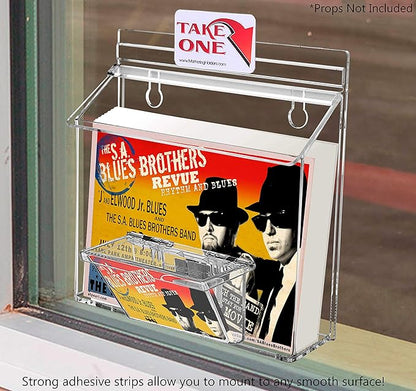 Marketing Holders Outdoor Brochure Holder Holds 7.5" x 5.5" Advertising Postcards and 3.5" x 2" Business Cards Clear Acrylic Wall Mount Box with Lid Includes Take One Sticker and Adhesive Strips