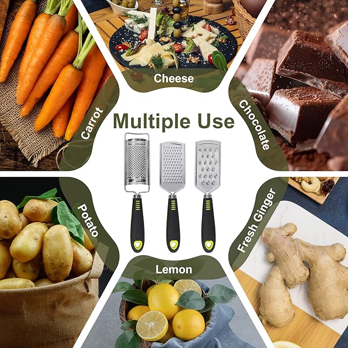 Handheld Cheese Grater Set for Kitchen Stainless Steel Mini Cheese Grater with Handle Lemon Zester with Cleaning Brush for Cheese Vegetable Fruit Chocolate (Black Handle) by beardo decor - Image 6