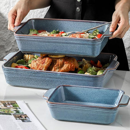 HVH 9x13 Baking Dish Set, Large Casserole Dishes for Oven, Ceramic Bakeware Set of 3, Rectangular Lasagne Pan Deep for Baking (Wabi sabi) - Image 3
