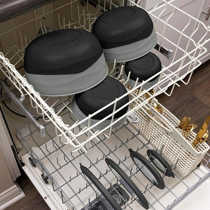 Pera Mixing Bowls with Lids Set, 8 Piece (4 Bowls + 4 Airtight Lids), BPA Free Nesting Kitchen Bowl Set for Mixing & Food Storage, Microwave & Dishwasher Safe (Black)