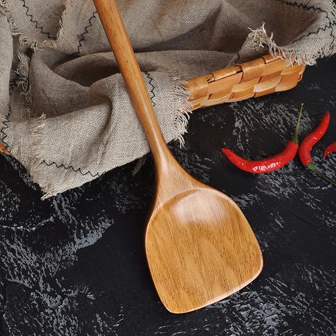 FJNATINH Wooden Spatula with Long Handle for Cooking Kitchen Cookware - Image 3