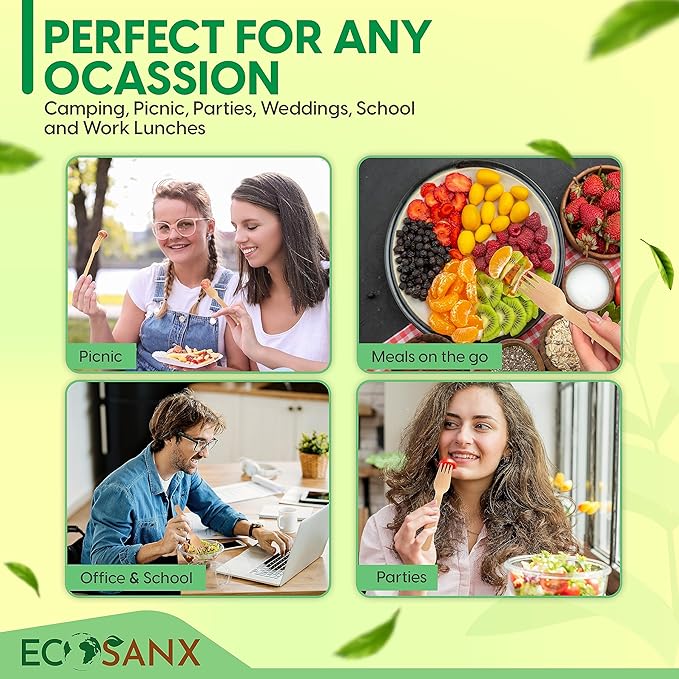 ECOSANX® 120 PCs Wooden forks for eating 6.5" Splinter Free Compostable Forks, Eco-Friendly Wooden Cutlery set for Party & Outdoor, Disposable forks for Camping, Events & More - Image 4