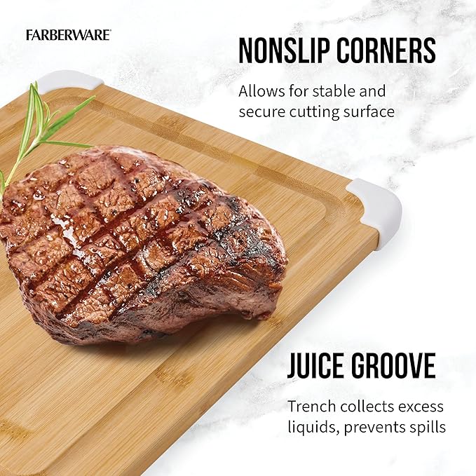Farberware Nonslip Bamboo Cutting Board with Juice Groove, 11x14 Inch, White - Image 5