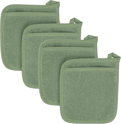 RITZ Terry Pocket Mitt & Hot Pad: Unparalleled Heat Resistant, Durable 100% Cotton – Ergonomically Designed for Optimal Grip – Easy-Care Machine Washable – 4-Pack, Juniper by Ritz+Foodservice