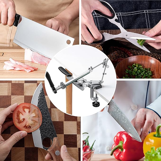 RUIXIN PRO RX-009 Professional Knife Sharpener with 10 Whetstones, 360° Rotation Flip Design Fixed-Angle Aluminum Alloy Kitchen Chef Knife Sharpening Kit Abrasive Holding System Tools - Image 7
