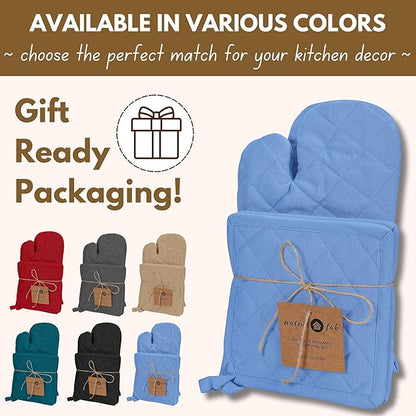 Native Fab Pot Holders and Oven Mitts Sets for Kitchen Heat Resistant - Hanging Non-Slip - 100% Cotton Kitchen Oven Mitts and Pot Holders 4-Piece Set - Blue - Image 6