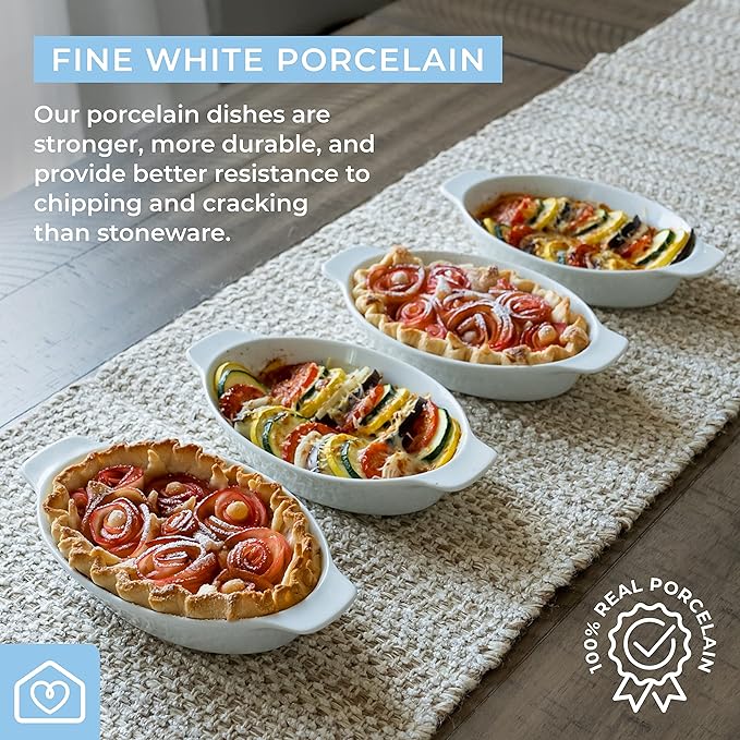 Heartland Home Porcelain Mini Casserole Dish Oval Au Gratin Dish (2pc Set). Cauliflower Au Gratin Baking Dish, Banana Split Bowls, Single Serving Casserole Dishes, Small Individual Gratin Dishes Set - Image 5