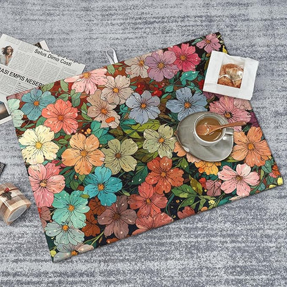 Colorful Wildflowers Dish Drying Mat for Kitchen Counter, 18"x24" Microfiber Absorbent Fast Dry Mat, 2Pcs Dish Mat Faucet Mats Sets, Large Drying Kitchen Mat Kitchen Drying Pad Coffee Bar Decor Gifts