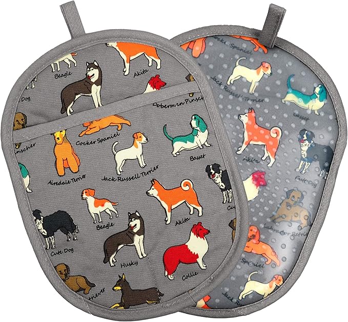 Pot Holders Set of 2 with Transparent Clear Silicone Shell and Nice Dog Printing Cotton Lining, Heat Resistant to 500 F Kitchen Oven Gloves Pot Holder for Cooking (Dog Flower, Potholders) by REDLMLDETA