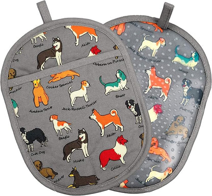 Pot Holders Set of 2 with Transparent Clear Silicone Shell and Nice Dog Printing Cotton Lining, Heat Resistant to 500 F Kitchen Oven Gloves Pot Holder for Cooking (Dog Flower, Potholders) by REDLMLDETA