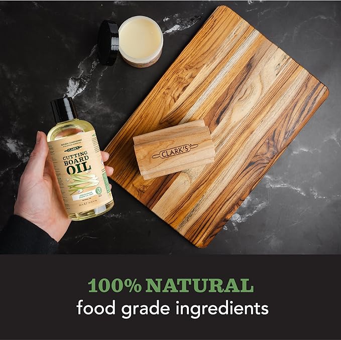 CLARK'S Bamboo Cutting Board Oil - Food Grade Mineral Oil for Wood Cutting Board - Scented with Lemongrass Essential Oils - Butcher Block Conditioner - Restores and Protects Wood - Made in USA,12oz
