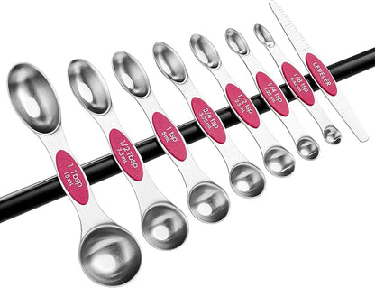 Spring Chef Pink Stainless Steel Magnetic Measuring Spoons Set of 8 with Leveler, Dual Sided Teaspoon & Tablespoon Measuring Set for Dry and Liquid Ingredients, Kitchen Gadgets for Baking & Cooking - Image 9