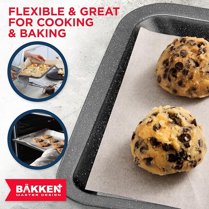 BAKKEN Kitchen Baking Pans - Nonstick Gray Coating, 13.18’’ × 8.66’’ Commercial Grade Carbon Steel Cookie Sheet, Baking Kitchen Essentials, PFOA, PFOS, PTFE Free, Oven Safe Tray (450° F), Gray - Image 6