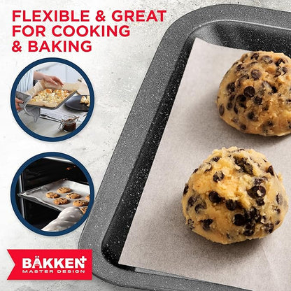 BAKKEN 3-Piece Kitchen Baking Pans - Small, Medium, and Large Cookie Pan, With Nonstick Coating, Stackable and Space-saving Design, PFOA, PFOS, PTFE Free, Oven Safe Tray (Up To 450°F), Gray Marble - Image 6