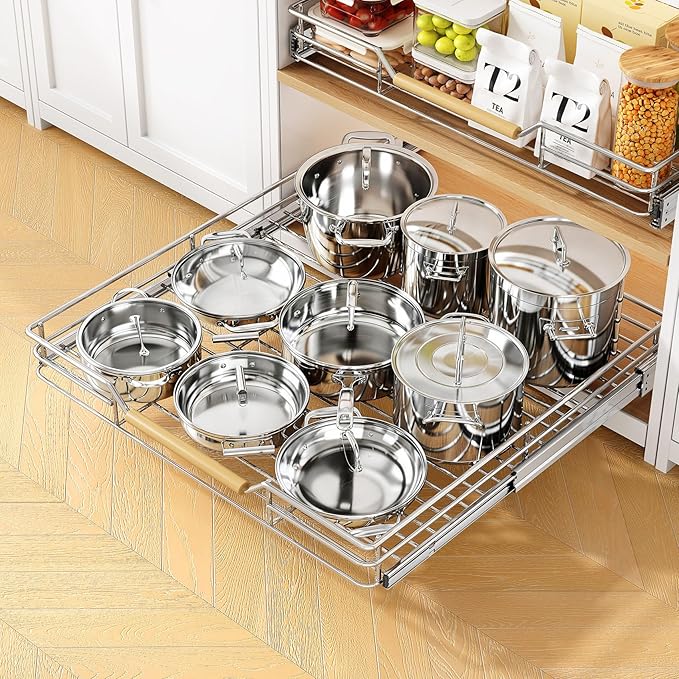 Pull out Cabinet Organizer, 21"W X 21"D, Heavy Duty Smooth Sliding Under Cabinet Shelves for Pots and Pans, Full-Extension Roll out Drawers, Slide out Organization for Home Kitchen Pantry - Image 2
