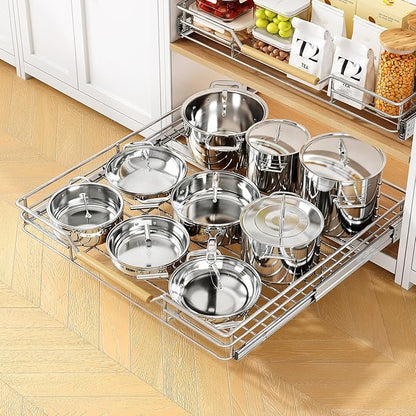 Pull out Cabinet Organizer, 21"W X 21"D, Heavy Duty Smooth Sliding Under Cabinet Shelves for Pots and Pans, Full-Extension Roll out Drawers, Slide out Organization for Home Kitchen Pantry - Image 2