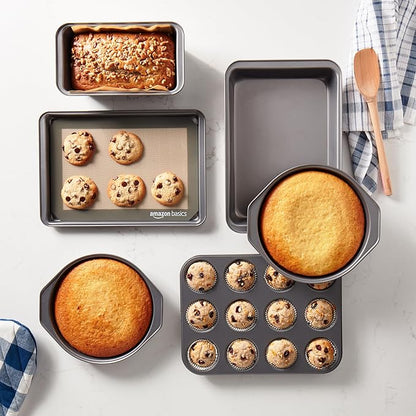 Amazon Basics 6 Piece Nonstick Carbon Steel Bakeware Set with Cake, Muffin, Cookie, and Loaf Pans, Easy Release, Oven Safe, 16.25 x 11.75 x 6.25 inches - Image 5