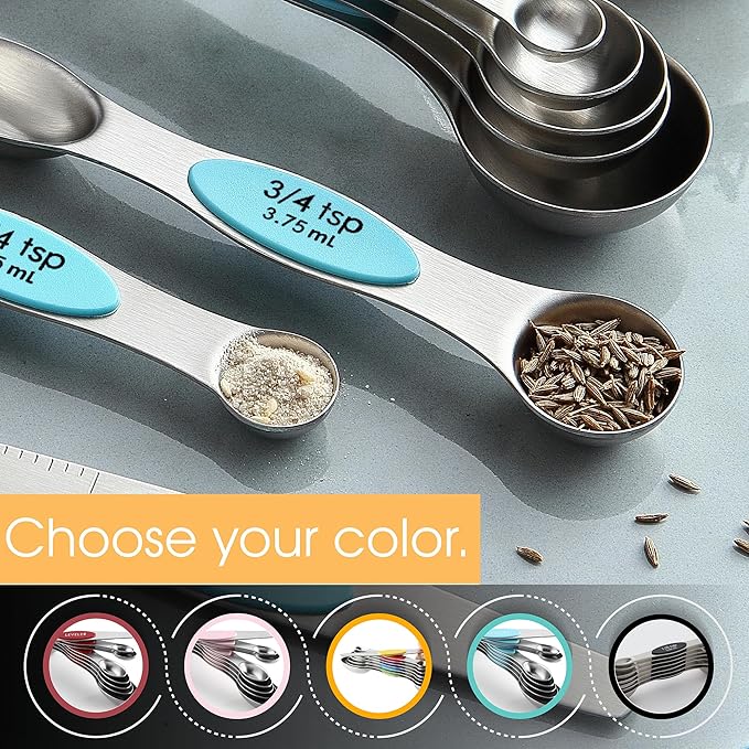 Spring Chef Stainless Steel Magnetic Measuring Spoons Set of 8 with Leveler, Nesting Metal Teaspoon & Tablespoon Measuring Spoons, Fits in Spice Jars, Kitchen Gadgets for Baking & Cooking - Aqua Sky - Image 7