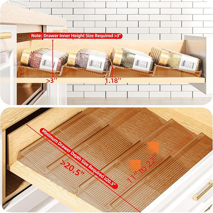 MUDEELA Clear Spice Drawer Organizer, 4 Tier- 4 Set (8 Packs) Spice Rack for Drawer, Expandable From 11" to 22" Kitchen Seasoning Organizers and Storage for Drawer (Jars not included), Amber - Image 3
