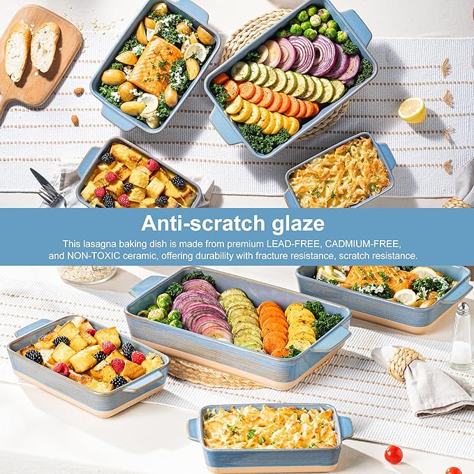 Dafuceramic Casserole Dishes for Oven, Baking Dishes, Ceramic Bakeware Sets of 4, Rectangular Baking Pan Set with Handles for Baking, Casserole, Kitchen, Wedding Gift (Blue Yellow) - Image 4