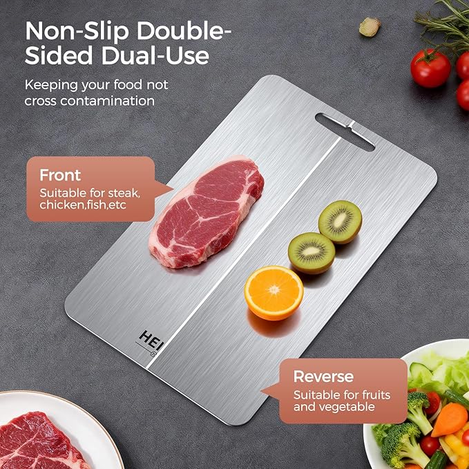 Titanium Cutting Board Set of 3, 100% Pure Titanium Cutting Boards for Kitchen, Non-Toxic, Double-Sided Chopping Boards for Raw & Cooked Food, Handles Included, Dishwasher Safe(M+L+XL) - Image 7
