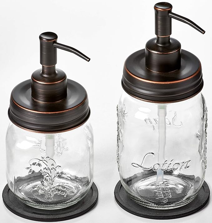 Mason Jar 12oz & 16oz Soap and/or Lotion Dispensers for Hand Sanitizer, Liquid Soap or Hand/Body Lotion (Oil Rubbed Bronze, 12oz & 16oz)