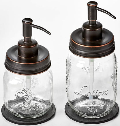 Mason Jar 12oz & 16oz Soap and/or Lotion Dispensers for Hand Sanitizer, Liquid Soap or Hand/Body Lotion (Oil Rubbed Bronze, 12oz & 16oz)