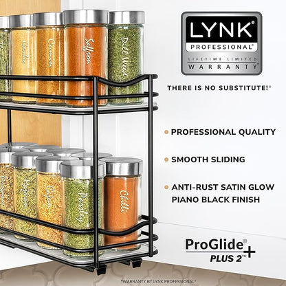 LYNK PROFESSIONAL® Pull Out Spice Organization for Cabinets - 4-3/8 inch Wide – Spice Rack for Inside Cabinets, Slide Out Spice Rack Organizer for cabinet – Pull Out Spice Rack, Sliding 2 Tier Black - Image 2