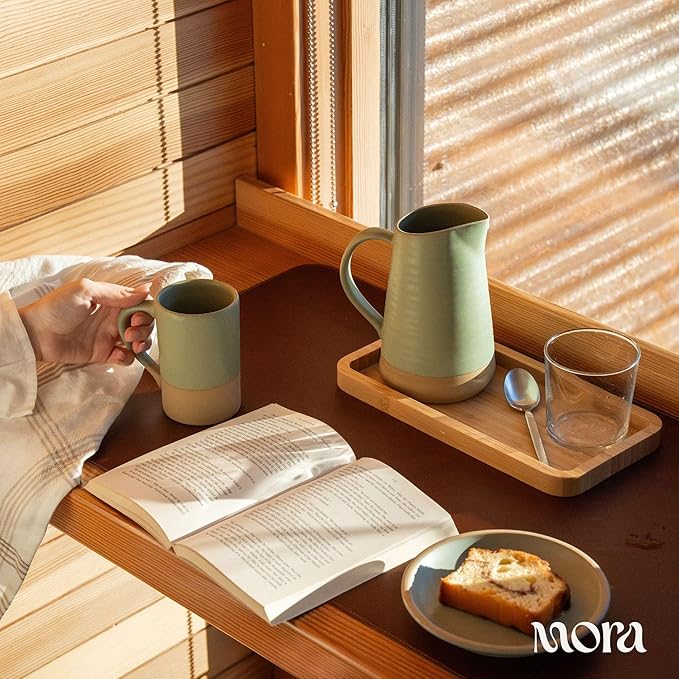 MORA Ceramics Tea Cup with Loose Leaf Infuser, Spoon and Lid, 12 oz, Microwave and Dishwasher Safe Coffee Mug - Rustic Matte Ceramic Glaze, Modern Herbal Tea Strainer - Great Gift for Women, Thyme - Image 6