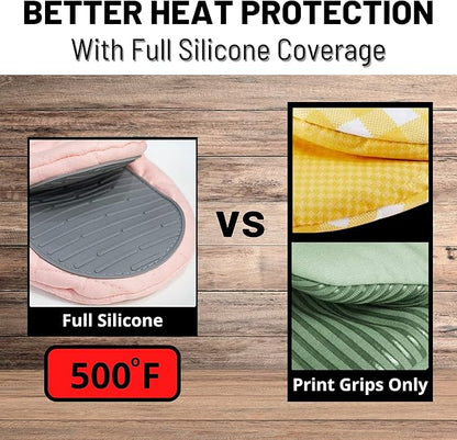Pink Silicone Oven Mitts & Pot Holders Set - Heat Resistant, Mini Kitchen Gloves for Cooking