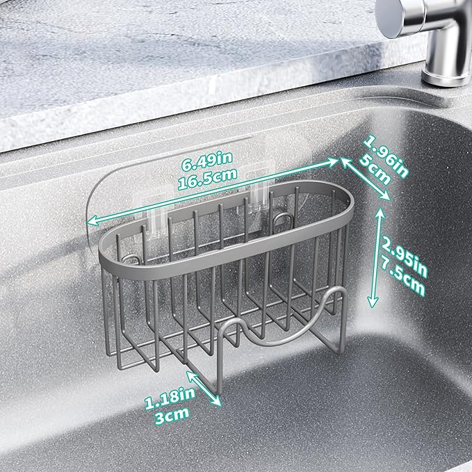 HapiRm Sponge Holder for Kitchen Sink - Sink Caddy with Unique M-Shaped, 2 Installation Methods Kitchen Organizer, Rustproof Stainless Steel Sponge Caddy - Grey - Image 5
