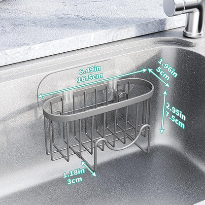 HapiRm Sponge Holder for Kitchen Sink - Sink Caddy with Unique M-Shaped, 2 Installation Methods Kitchen Organizer, Rustproof Stainless Steel Sponge Caddy - Grey - Image 5
