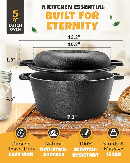 CRUSTLOVE Cast Iron Dutch Oven for Bread Baking - incl. Sourdough Bread-Baking Supplies like Banneton Bread-Proofing Basket - 5QT Bread-Oven with Lid Bread-Making Kit Pan, Pot, Sour Sough Tools, Lame - Image 3