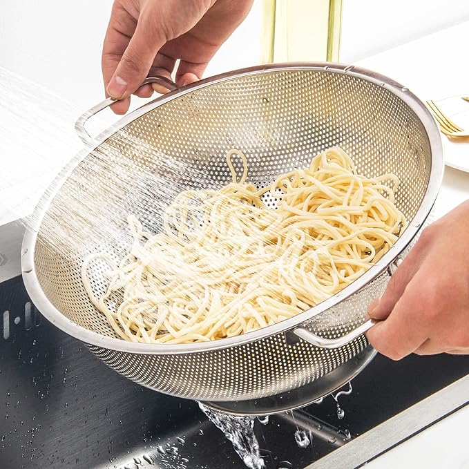 Kaishun Colander Stainless Steel Set(5-Quart and 3-Quart), Kitchen Strainer for Pasta, Fruits Vegetables, Dishwasher Safe - Image 5